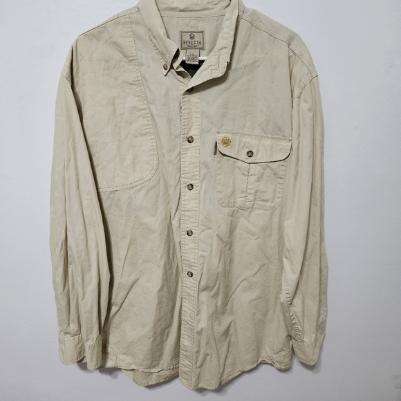 Beretta Range Shooting Shirt Men's Cream Long Sleeve Pocket Button Up Size L B23 - Picture 1 of 7